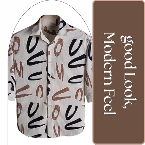 Image of MiraMichi Men's Corduroy Printed Half Sleeve Casual Shirt - Regular Fit Hip Length