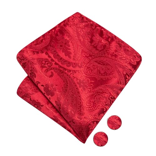 Image of Hi-Tie Bow Tie Men Pre Tied Bowtie Pocket Square Cufflinks Lapel Pin Formal Wedding Bow Ties for Men Party Tuxedo Bowtie Set,Red Paisley Floral