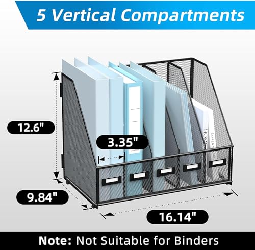SUPTIDY Metal Magazine File Holder for Desk with 5 Vertical Compartments - Image 2