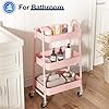 OLIXIS 3 Tier Utility Rolling Cart, Metal Mobile Storage Shelf with Lockable Caster Wheels, Organization for Livingroom, Bathroom & Narrow Places, Pink #4