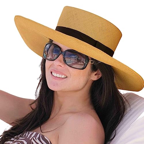 Gamboa Sun Protection Uv Upf50+ Panama Hat Men And Women Original Straw Wide Brim Hat Sombrero Hombre Mujer Para Sol Light Brown #TOP28