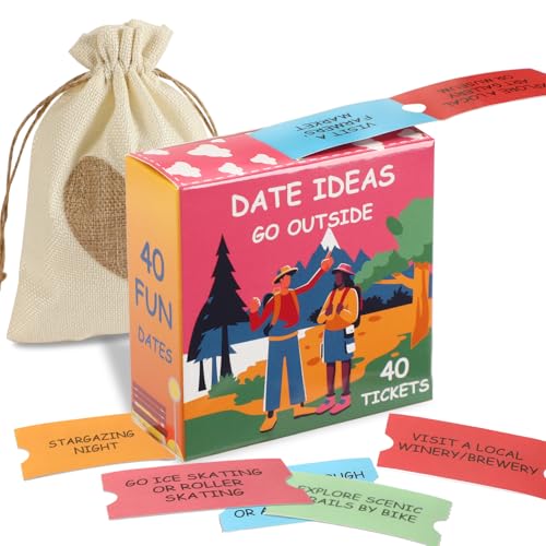 JULEASEL 40 Couples Date Night Ideas Tickets for Him or Her, Fun Coupons Date Ideas for Boyfriend, Fiancé, Husband, Newlyweds- Romantic Gifts for Valentine, Birthday, Anniversary (Go Outside)