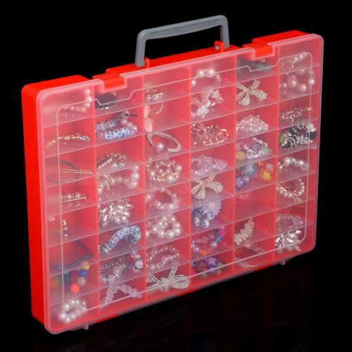Image of Large 48 Grids Orange Plastic Organizer Box with Dividers, Adjustable Compartment Craft Organizer, Bead Storage Container for Crafts Jewelry Earrings,Tackle Box Organizers(14.2 inch x 10.3 inch x 1.6 inch)