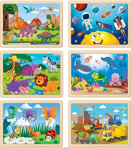 Vomyozb VOMY006 Wooden Puzzles For Kids Ages 4-6, 6 Packs 30 Pcs Jigsaw Puzzles For Kids Ages 3-5 | 4-8, Wooden Puzzles For Toddler Children Learning Educational Puzzles Toys thumb #1
