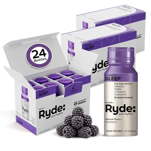Image of Ryde: SLEEP Shot, 2 fl oz, Melatonin, GABA, L-Theanine & Chamomile, Blackberry Natural Flavor, Zero Calories, Sugar-Free, Vegan, Made in USA (24 Pack)