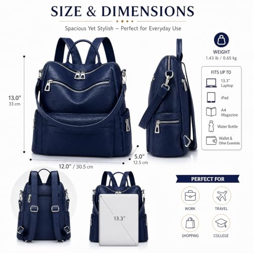 Image of Leather Backpack for Women | Large Capacity | College and Office use | PU Leather | shoulder bag for Ladies,