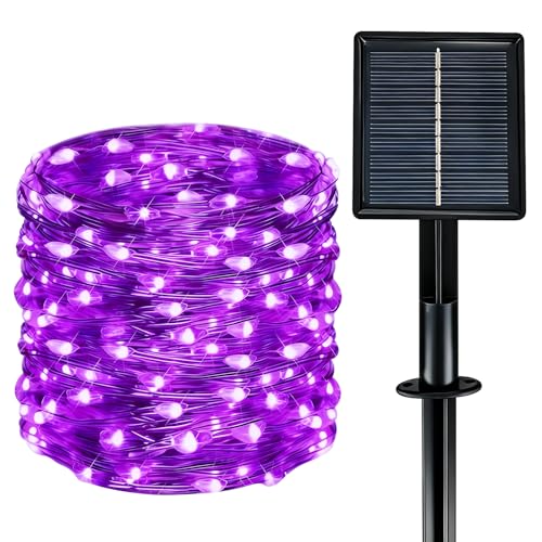 Solar String Lights Outdoor Waterproof 33ft 100LED 8 Modes Twinkle Lights Solar Fairy Lights for Patio Garden Yard Party Wedding Tree Christmas Halloween Decoration Purple