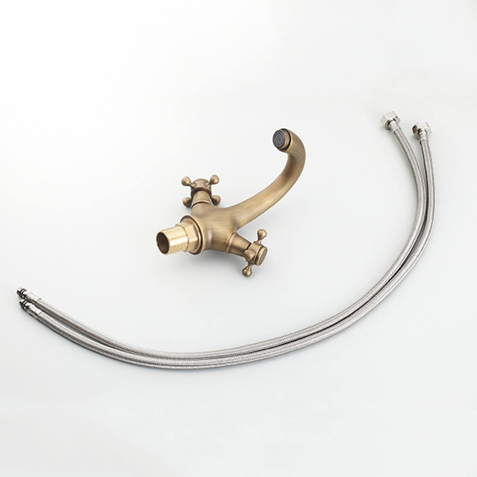Grifo Mezclador Retro para Lavabo de Baño, Oro Blanco, Dos Manijas, Vintage, Latón, Agua Fría y Caliente