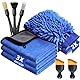 KEYAYE 10 Stück Autopflege Set mit 3er Mikrofasertücher, Mikrofaser Waschhandschuh, Detailingbürste Weiche Borsten, 600 GSM Auto Trockentuch zum Kratzfreien Trocknen & Auto Polieren, 40x30cm