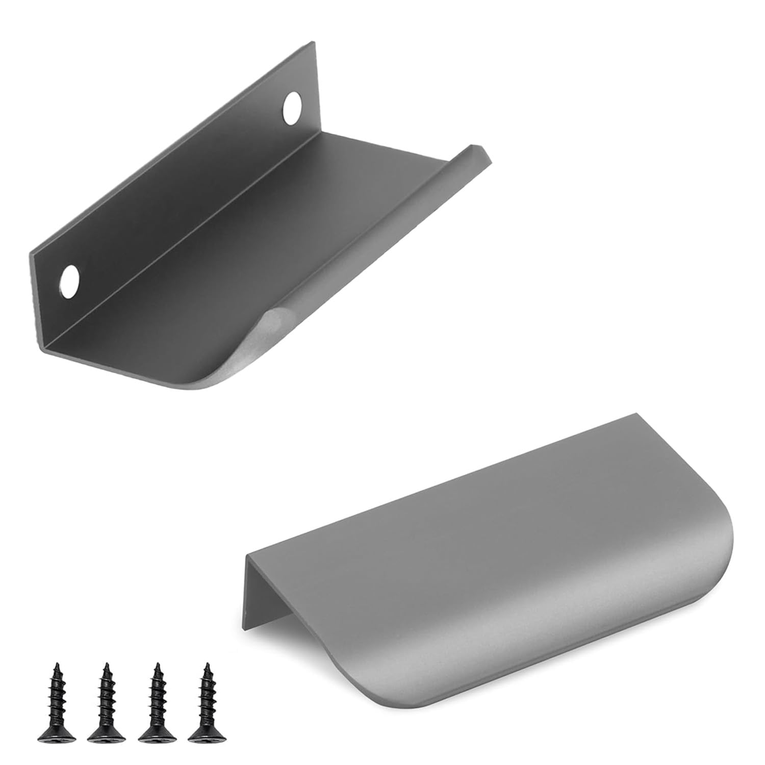 QZKJQDD 2 Pack Starry Gray Kitchen Cupboard Handles Finger Edge Pulls for Cabinets and Drawers, 80mm Wardrobe Door Handles Modern Aluminum, Matte Starry Gray â image 1