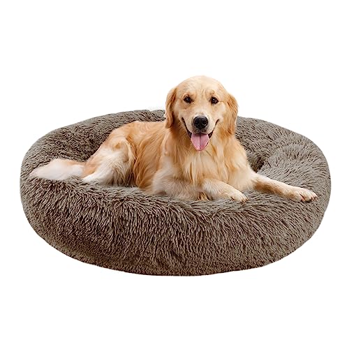 Nisrada Hundebett für kleine, mittelgroße und große Hunde, 70cm, waschbar, rund, gemütlich, weich, Haustierbett für Welpen und Kätzchen, mit Rutschfester Unterseite