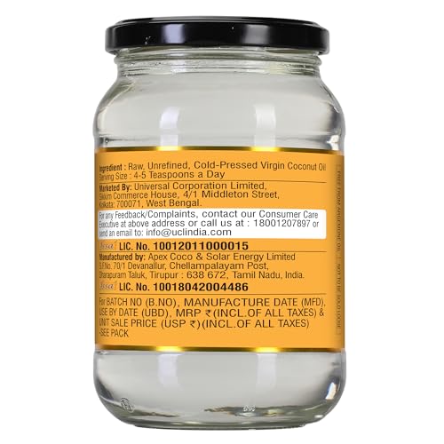 Image of DiSano Cold Pressed Virgin Coconut Oil Bottle, Glass Bottle, 500ml (Pack of 2)