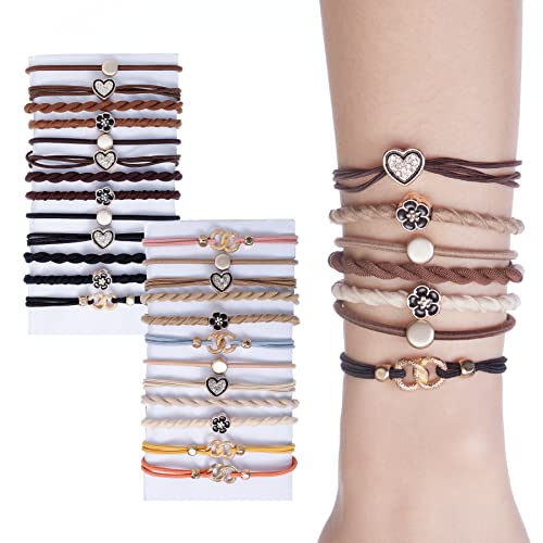 HAUTOCO 25PCS Boho Hair Tie Bracelets for Women, Soft & Stylish, 5 Styles Cute Bracelet Hair Ties for Thick Hair/Ponytail Holders, 9 Colors No Damage Hair Elastics Band for Thin Long Curly Hair