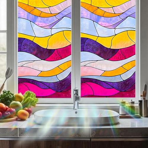 Image of Nuxovilar Frosted Abstract Colorful Wave Window Film 17.7x39.4 PVC