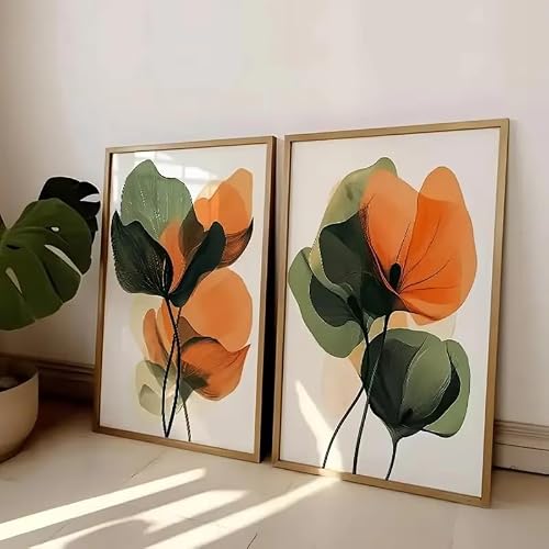 DFZEWKI Posters Bohemian Style Plant Canvas Abstract Floral Prints Modern Minimalist Interior Home Decorations Living Room(42x60cm(17x27in) x2/No frame)