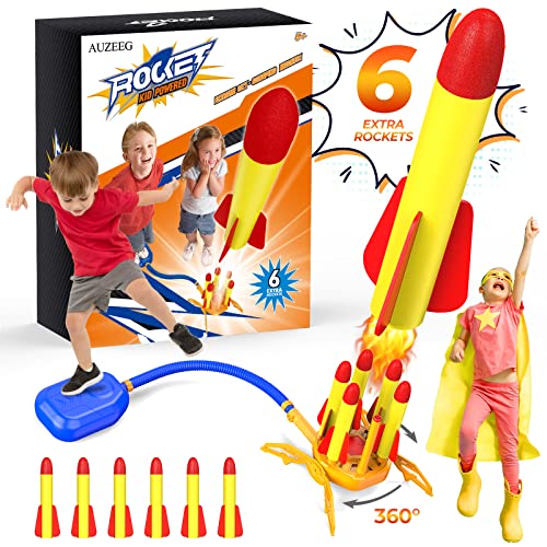 Rocket Launcher for Kids, AUZEEG Stomp Rocket Shoots Up to 120 Feet with 6 Foam Rocket, Sturdy Launcher Stand with Foot Launch Pad, Outdoor Play Toys for Kids Ages 4 5 6 7 8 9 10+ and Up Rocket Launcher for Kids, AUZEEG Stomp Rocket Shoots Up to 120 Feet with 6 Foam Rocket, Sturdy Launcher Stand with Foot Launch Pad, Outdoor Play Toys for Kids Ages 4 5 6 7 8 9 10+ and Up