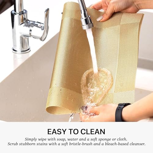 Image of Anugrah Dining Mats Table Mats PVC Placemats Heat-Resistant Placemat for Dining Tea Table Woven Vinyl Stain Resistant Table Mats Easy to Clean - 45x30 cm (Gold, 4)