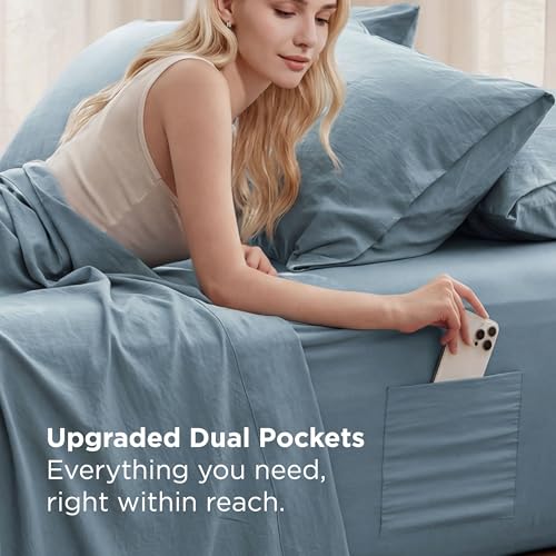Image of Bedsure Full Size Bed Sheets, 6 Piece, Prewashed Ultra-Soft, 18-inch | Extra Deep Pocket, Breathable, Secure Fit, Hotel Luxury Bedding, Dual Side Pockets, Fade Resistant, For Air Mattress