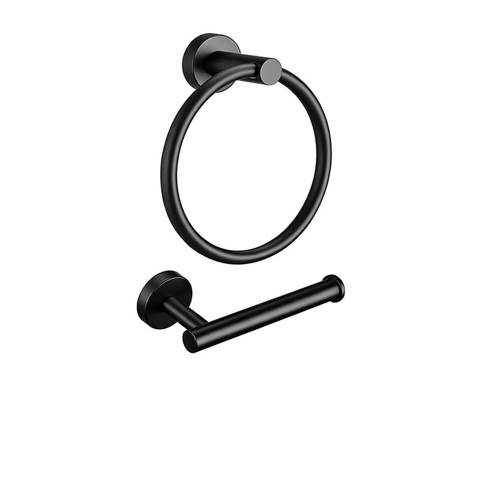 VELAEROOML Matte Black Towel Ring & Toilet Roll Holder, Wall Mount Set