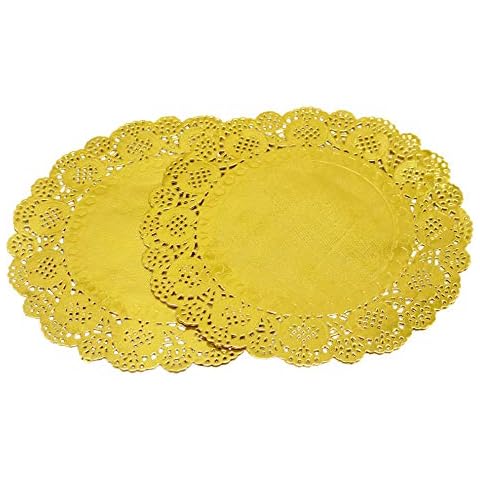 100 Pcs 12 Inch Round Lace Gold Paper Doilies Gold Foil Paper Placemats Doily Paper Pad for Cakes Crafts Party Weddings Tableware Décor Cover