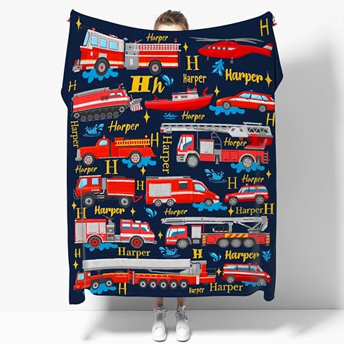 Rahula Personalized Baby Blankets, Custom Baby Blanket with Name for Girls, Best Gift for Baby, Newborn Firetrucks Fire Engines Trucks Custom Blankets - 60''x80'' for Adult