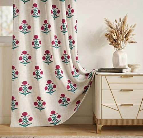 Image of VAS COLLECTIONS 100% Room Darkening Blackout Door Curtains Set of 2, 7 Feet (121 x 213 cm), Floral Design Long Curtains for Living Room & Bedroom, Thermal Insulated, Privacy Curtains (Heritage Crim)
