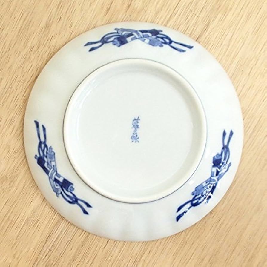 Amazon.co.jp: 藍丸紋菊型5.0皿 中皿 和皿 和食器 業務用 美濃焼