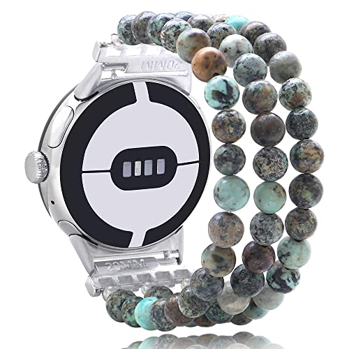 C&L Accessories Compatible with Google Google Pixel Watch/Pixel Watch 2 Band/Pixel Watch 3 41mm Band for Women Men, Beaded Gemstone Adjustable Handmade Bracelet (African Turquoise)