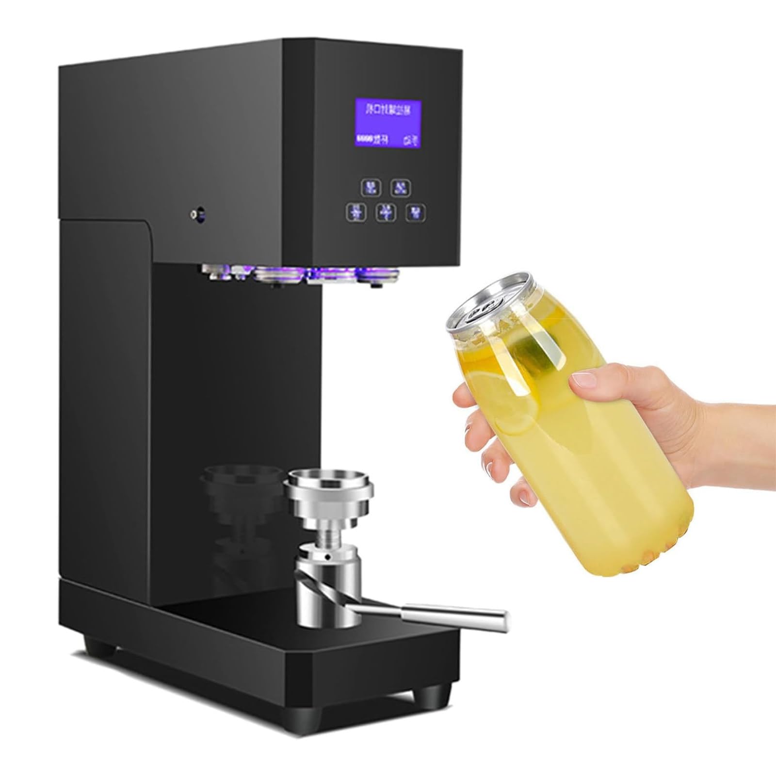 XUFWANYE Semi-Automatic Can Sealer 370W, Height Adjustable 11.5-17cm Canning Machine with LED Screen & Smart Counter, Seals Aluminum & Plastic Cans for Drinks & Beverages Black