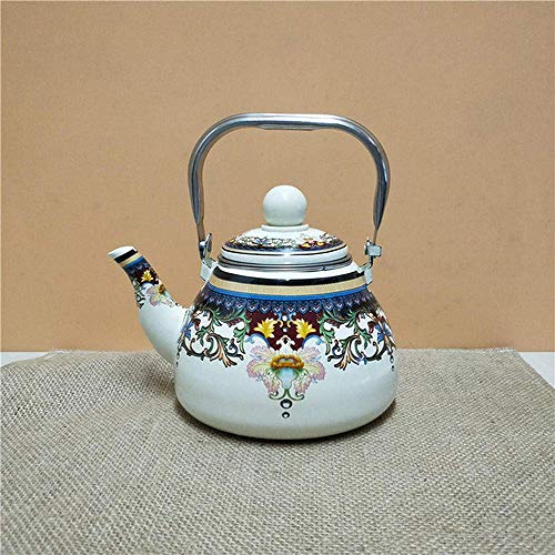 Emaille Teekanne Creme Emaille Teekanne Kleine runde Kanne Emaille Teekanne Spiegel Blume Kessel Teekanne Home Kitchen Induktionsherd