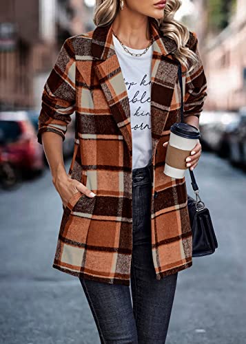 PRETTYGARDEN Women Plaid Shacket Jacket Trendy Fall Casual Button Wool Blend Tartan Trench Coat Winter Clothing with Pockets