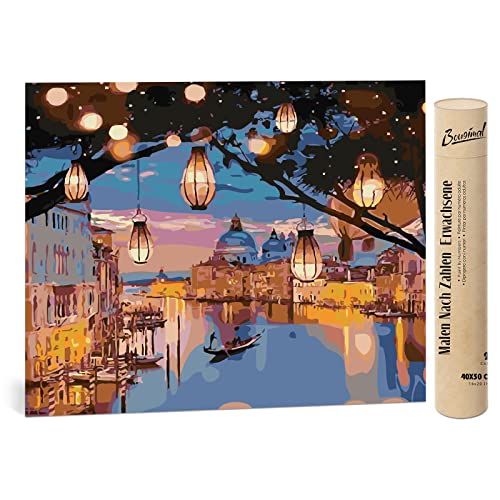 Bougimal Pintar por Numeros para Adultos, Ciudad del Agua, Lienzo sin Arrugas, con Pinceles Lienzo y Pinturas Acrilicas - sin Marco 40x50cm Cover