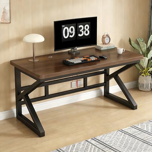 FUKEFUZ Mesa de Juego Forma K, Escritorio Ordenador Estable, Mesa Oficina Grande Moderna para Habitación Juvenil y Oficina, Puesto de Trabajo PC, Montaje Fácil, Escritorio 18 mm(Walnut,B-FR,63.0in)