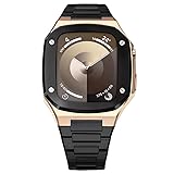 [BELTIES] アップルウォッチバンド 45mm カバー ベルト コンパチブル 耐久性 SE SE2 SE3 Series 4 Series 5 Series 6 Series 7 Series 8 Series 9 ベルティーズ iWatch シリコン ステンレス 工具不要 バタフライバックル メタルフレーム (ブラック×ローズゴールド, 45ｍｍ)