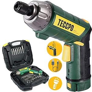 Avvitatore Elettrico, TECCPO 6Nm Cacciavite Elettrico, 9+1 Coppia di Serraggio, 45 Pezzi Accessori, 2000mAh Li-ion 3,6V, 2 Diversi Angolazione a Piegare, Luce a LED, Migliore Regalo di DIY -TDSC01P