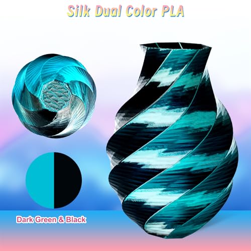 Image of ERYONE PLA Filament 3D Printer Filament Multicolor 1.75mm + /- 0.03mm, PLA Filament 250g Spool, Silk Dual Color Black Dark Green