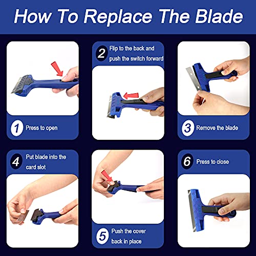 Razor Blade Scraper, 4" Scraper Tool with 10 Extra Replacement Metal Blades, Razor Scraper Remover for Cleaning Paint, Caulk, Adhesive, Label, Decal, Sticker from Window, Glass, Tile, Floor, Stove Top - Image 5