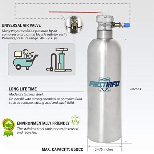 FIRSTINFO Brake Cleaner Jet - Stainless Steel Can - Air/Pneumatic/Manual Refillable Pressure Fluid/Oil Jet Aerosol Spray Bottle with 10 pcs Nozzles