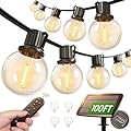 addlon 100FT Solar String Lights Outdoor with Remote, 54 LED Shatterproof Bulbs, Dimmable & Timable, 3 Light Modes, G40 Waterproof Solar String Lights for Outside Backyard Party Decor