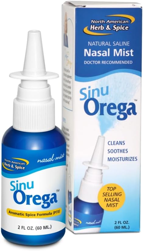 NORTH AMERICAN HERB & SPICE SinuOrega 2 onzas líquidas Paquete de 2 Spray nasal totalmente natural Aceite de orégano y salvia para apoyar una