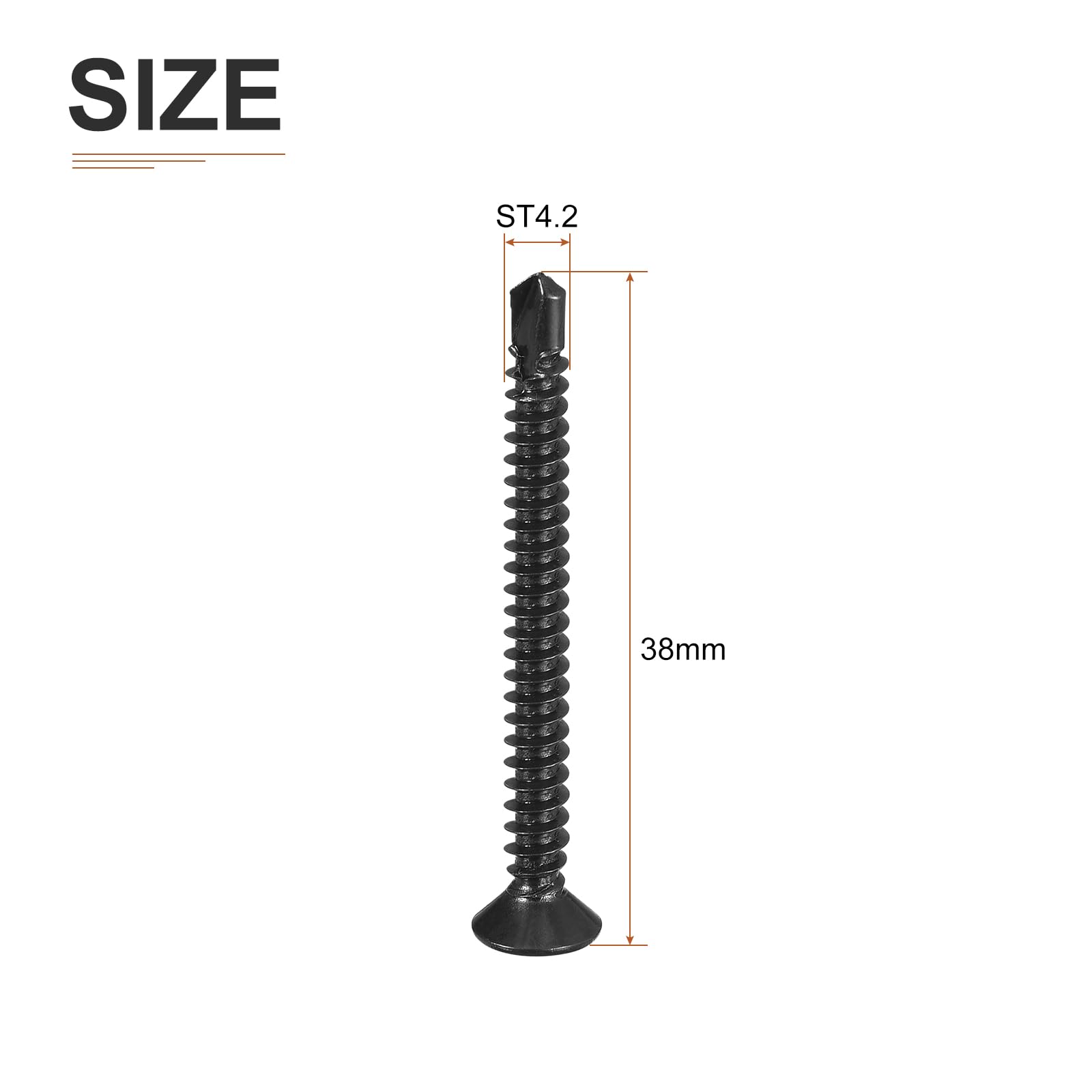 DTGN 100Pcs ST4.2x38mm Self Drilling Screws, 410 Stainless Steel Flat Head Phillips Sheet Metal Screw - Image 2