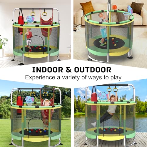 Image of Yozoia 60 inch Toddler Trampoline, Indoor Trampoline for Kids with Safety Enclosure, 440LBS Support, Adjustable Gymnastics Bar & Toys for Boys Girls
