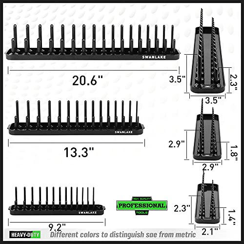 Image of SWANLAKE Socket Organizer Tray, 6-Piece Socket Holder Tray, SAE and Metric, 1 /4 inch, 3 /8 inch, and 1 /2 inch Drive Sockets Organizer for Toolboxes