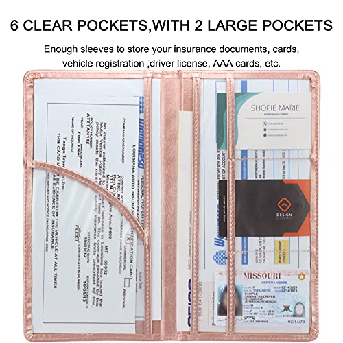 Image of LumiMokki Premium Car Registration & Insurance Card Holder with Magnetic Shut, Vehicle Glove Box Car Organizer - For Documents, Cards, License (Rose gold)