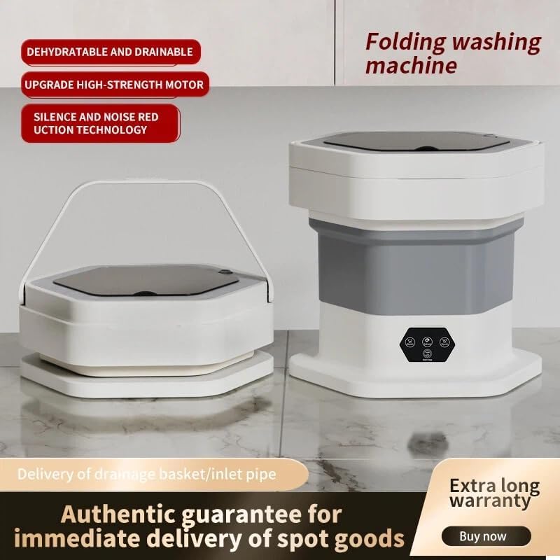 10L Mini Waschmaschine Faltbare Camping Waschmaschine mit Abnehmbarer Trockenkorb Abflussrohr, 3 Modi Tiefenreinigung Portable Reisewaschmaschine für Unterwäsche Babykleidung