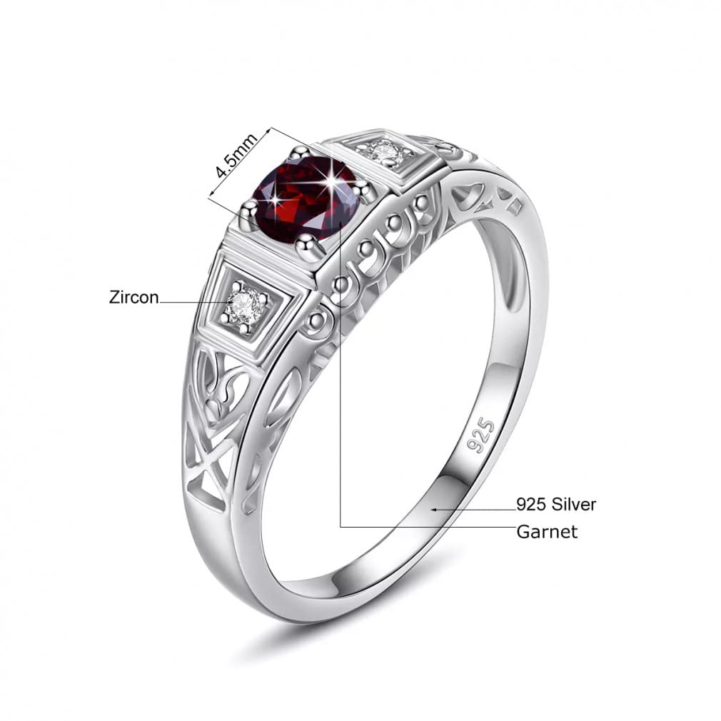 Sterling Silber 4,5 * 4,5 mm Granat Ring Frau Rundschliff mit Steinen Hochzeit Damenschmuck
