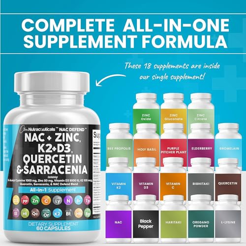 Clean Nutraceuticals NAC Supplement N-Acetyl Cysteine 1000mg Vitamin D3 K2 Zinc Quercetin 1000mg Sarracenia Purpurea 1000mg with Elderberry Holy Basil Bee Propolis Bromelain L-Lysine - 60 Count - Image 3