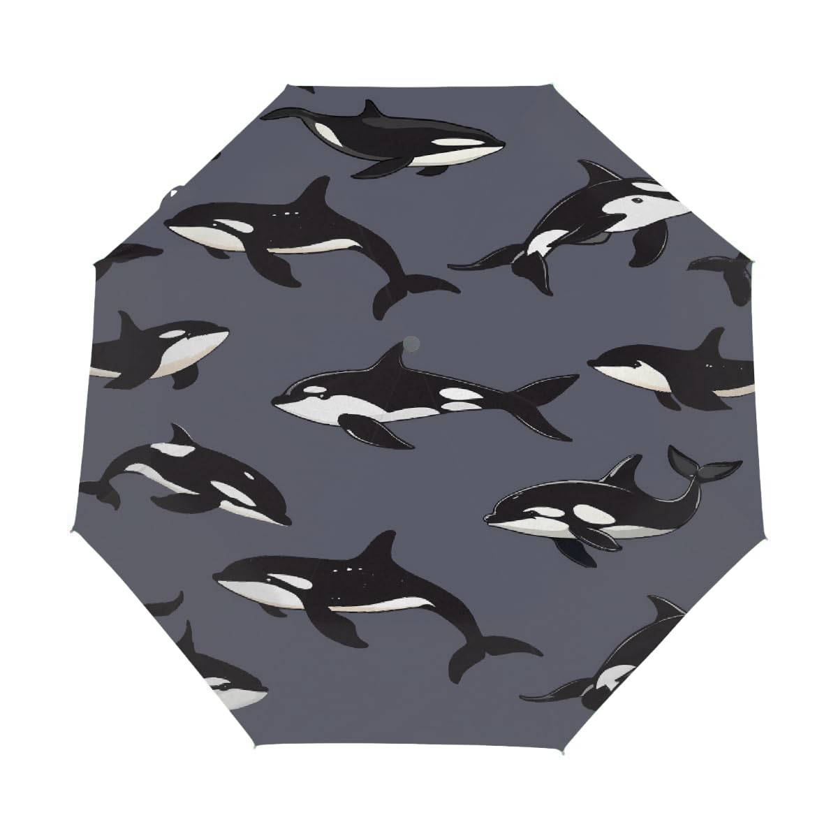 Compact Travel Umbrella Cute Orcas Jumping Dark Gray Auto Open Close Umbrella Windproof Rain Umbrellas for Kids Men