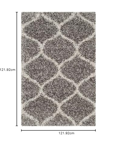 Image of Modern Plush Area Rug for Bedroom Living Room Home Decor (4x4 Feet Square, Grey|Ivory)