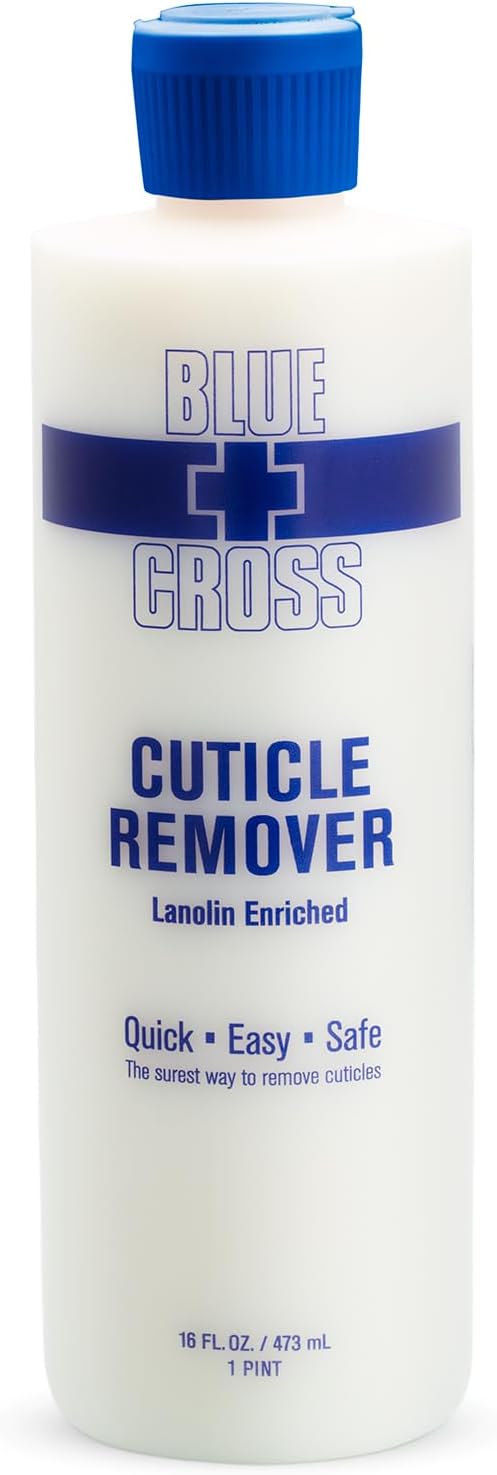 Cuticle Remover & Softener Liquid for Nails – Blue Cross Professional Nail Care with Lanolin, Hydrating Treatment for Dry Cuticles & Hangnails, Made in USA, 16oz